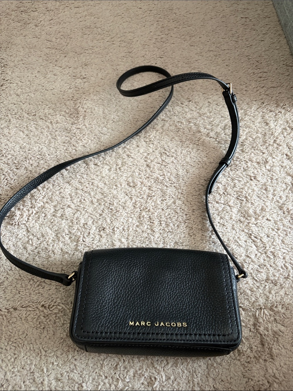 Marc Jacobs Black Pebbled Leather Crossbody with Gold Logo